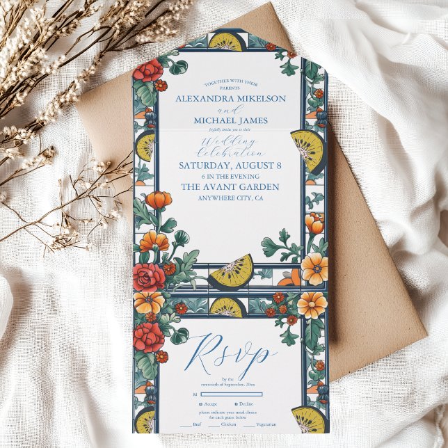 Casamento Elegante Lemon Botanical Blue Mediterrân (Criador carregado)