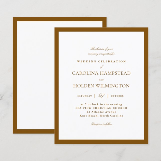 Casamento Elegante Minimalista Moderno Marrom e Br (Frente/Verso)
