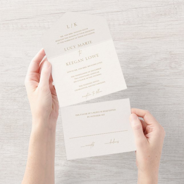 Casamento Elegante Monograma Atemporal Marfim e Do (Aba destacável)