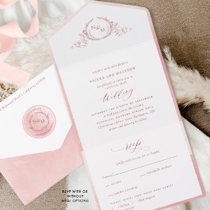 Casamento Elegante Monograma e Cor de Água Rosa Es