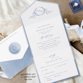 Casamento Elegante Monograma e Dusty Blue Watercol