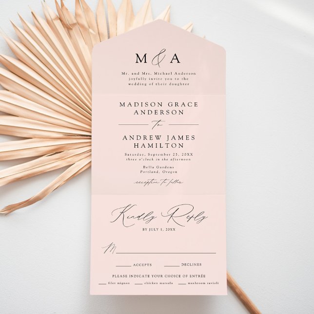 Casamento Elegante Monograma Rosa Moderno (Criador carregado)