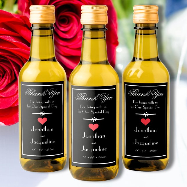 Casamento Elegante Obrigado A Favorecer Mini Perso (Simple Elegant Wedding Favors. Personalized Bride & Groom Names Black, & White with Red Hearts.)