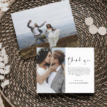 Casamento Elegante Obrigado Convite Fotográfico<br><div class="desc">Casamento Minimalista Obrigado Cartões que têm uma foto na frente e atrás. Os cartões de agradecimento contêm uma tipografia cursiva moderna,  escrita com letra de mão,  que é elegante,  simples e moderna para usar após a celebração do dia do casamento.</div>