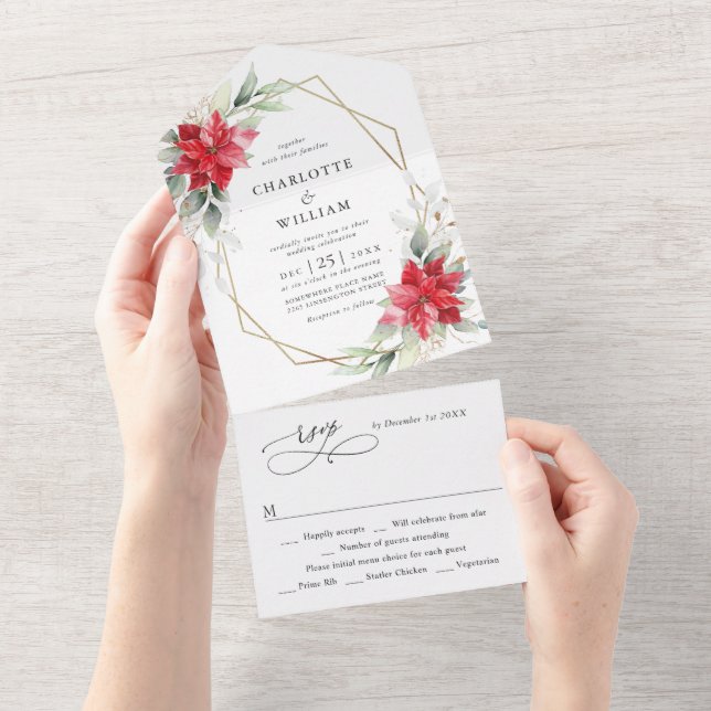 Casamento Elegante Poinsettia Winter Greenery (Aba destacável)