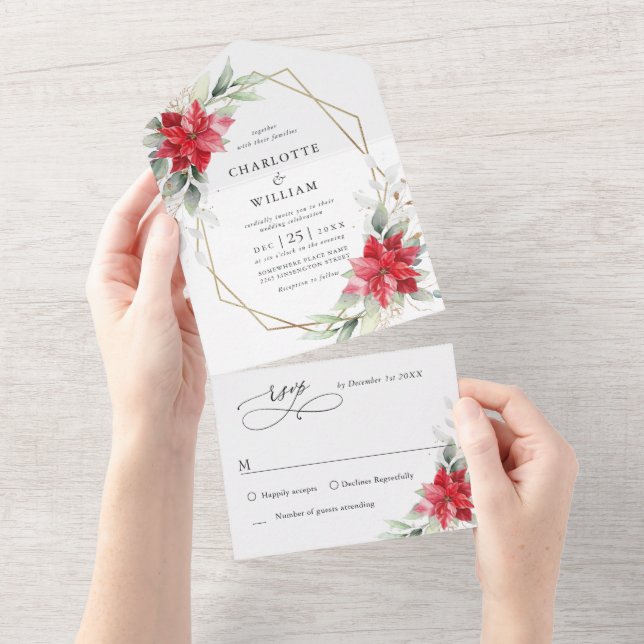 Casamento Elegante Poinsettia Winter Greenery (Aba destacável)