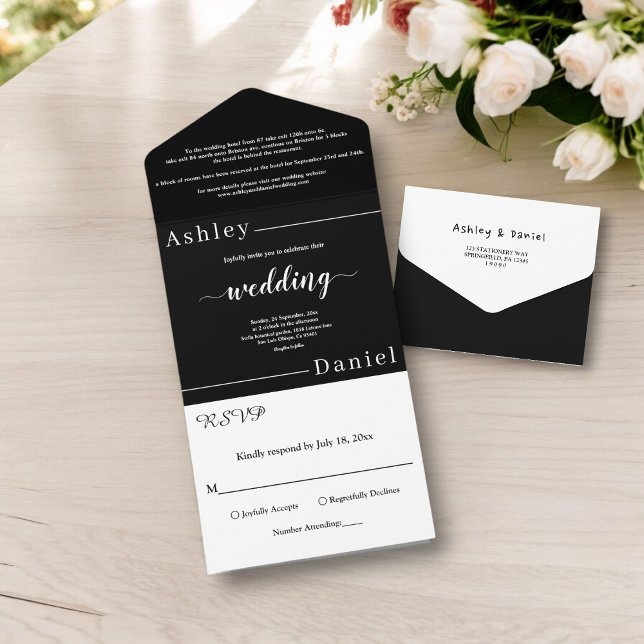 Casamento Elegante Preto e Branco Moderno e Simple (Criador carregado)