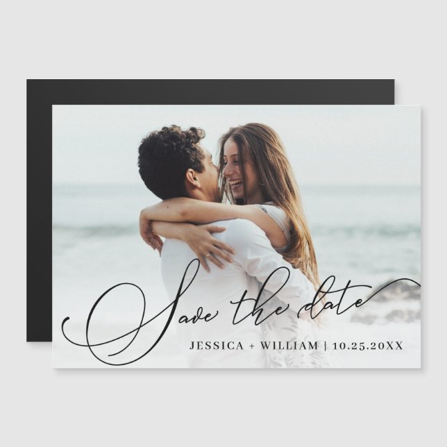 Casamento Elegante Salve a data Cartão com fotos m (Frente/Verso)
