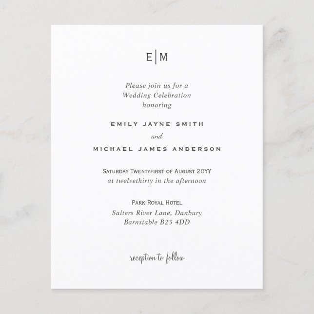 Casamento Elegante Simples Moderno Branco Negro de (Frente)