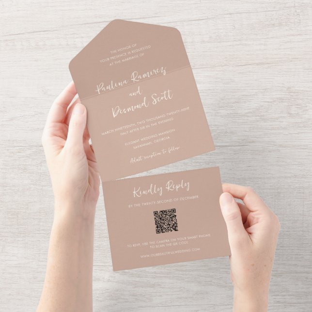 Casamento Elegante Simples Paulina Modern Tan (Aba destacável)