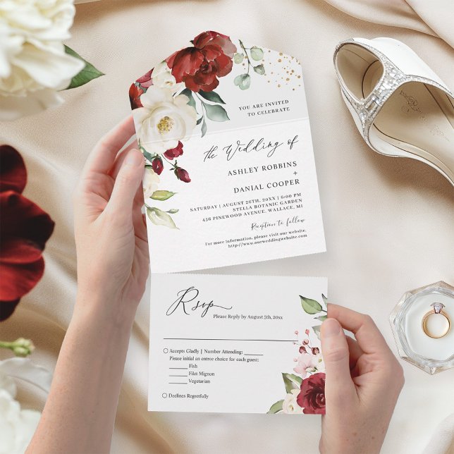 Casamento Elegante Simples, Simples, Branco Vermel (Criador carregado)
