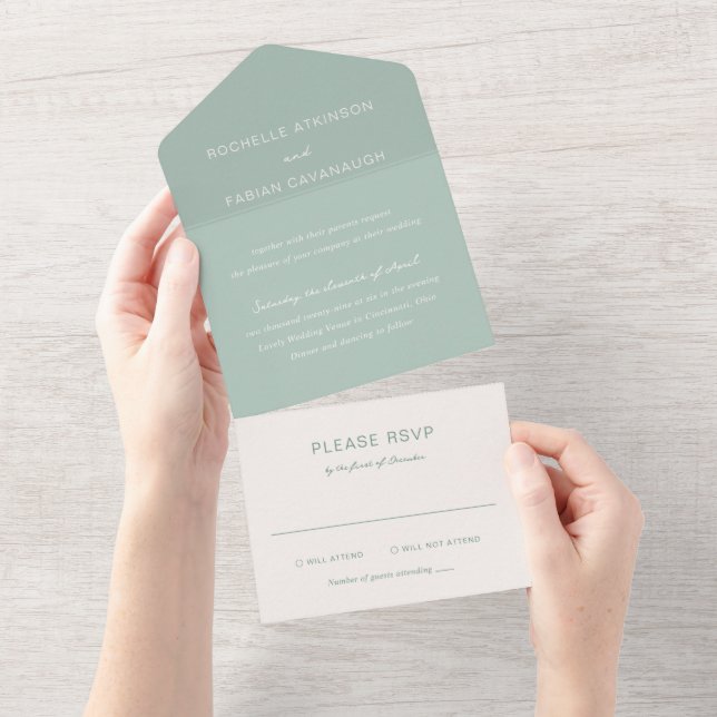 Casamento Elegante Verde Simples Muted (Aba destacável)