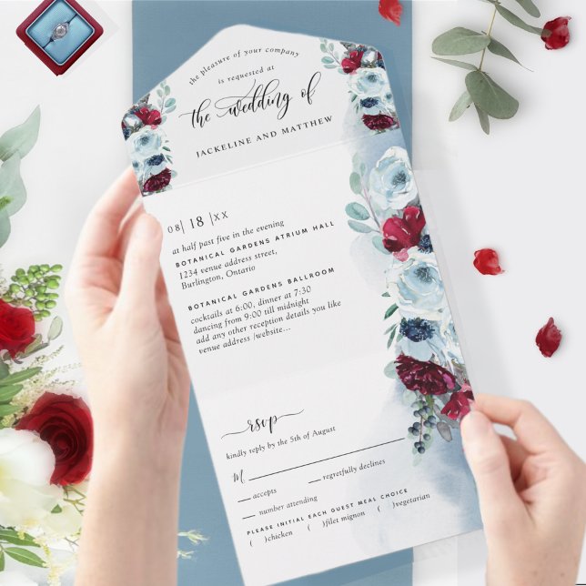 Casamento Elegante Vermelho e Azul com RSVP Perfur (Criador carregado)