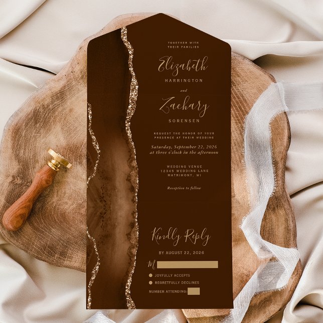 Casamento em Ágata Marrom Mocha Moderna Dourada (Criador carregado)