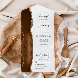 Casamento em Ágata Marrom Mocha Moderna Dourada