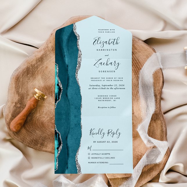 Casamento em Ágata Prateada Azul Teal Pálido (Criador carregado)