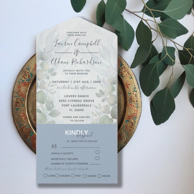 Casamento em Aquarela Azul Empoeirado com Eucalipt (Criador carregado)