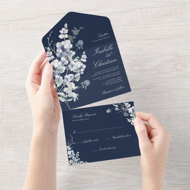 Casamento em Azul Empoeirado com Flores Silvestres (Aba destacável)