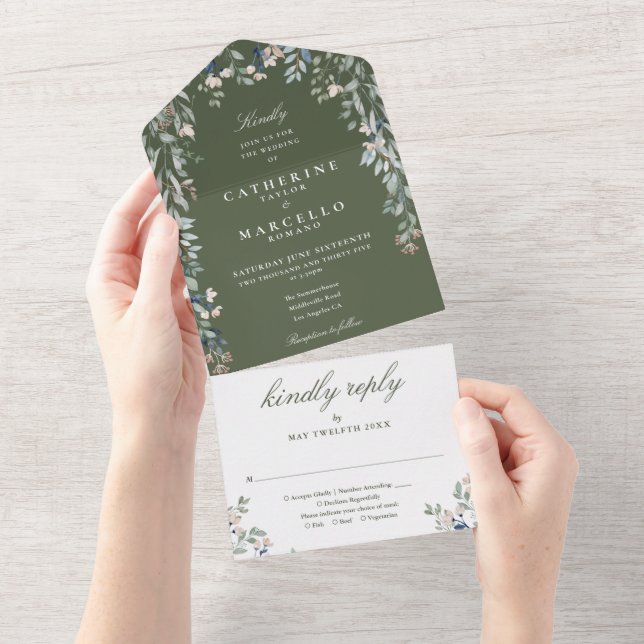 Casamento em cascata de folhagens florais em verde (Aba destacável)