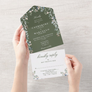 Casamento em cascata de folhagens florais em verde