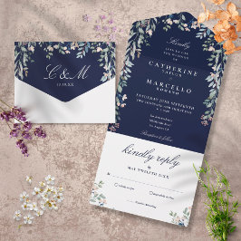Casamento em Cascata de Verduras Florais Azul-Mari