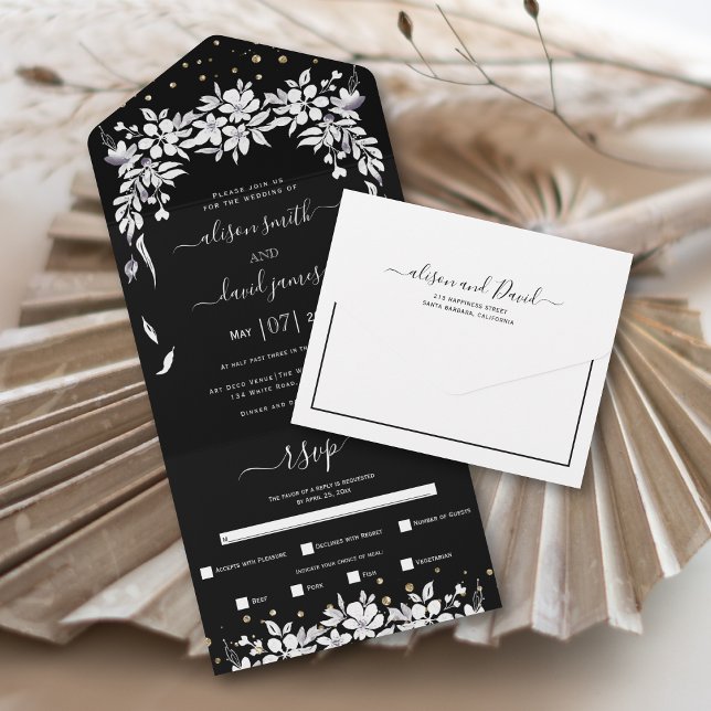 Casamento em cascata floral preto e branco (Criador carregado)