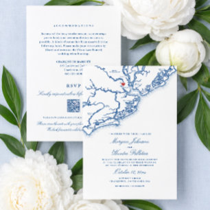 Casamento em Charleston SC Convite Azul-Marinho QR