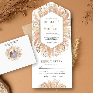 Casamento em Moldura Hexagonal de Grama Pampas Sec