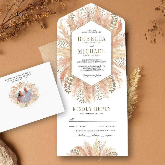 Casamento em Moldura Hexagonal de Grama Pampas Sec (Criador carregado)