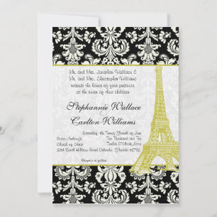 Casamento em Paris Black Damask Convite