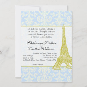 Casamento em Paris Blue Damask Convite