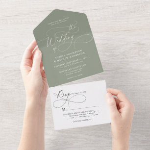 Casamento em Sage Verde com Caligrafia Elegante Fl