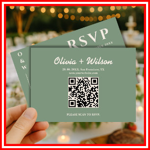 Casamento em Verde Salvia Cartão de Resposta QR