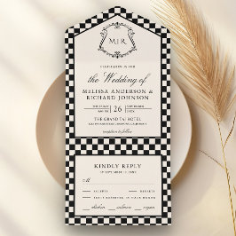 Casamento em Xadrez Preto Marfim com Monograma de