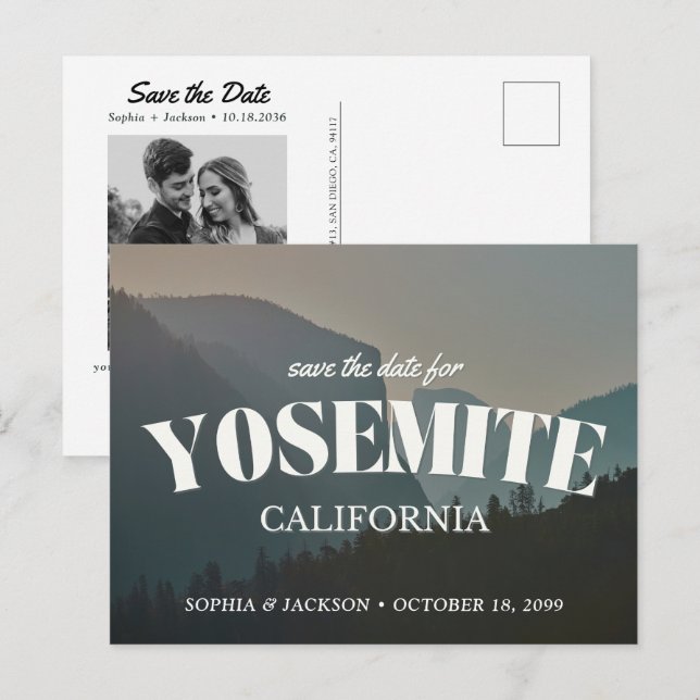 Casamento em Yosemite Cartão Postal Save the Date  (Frente/Verso)