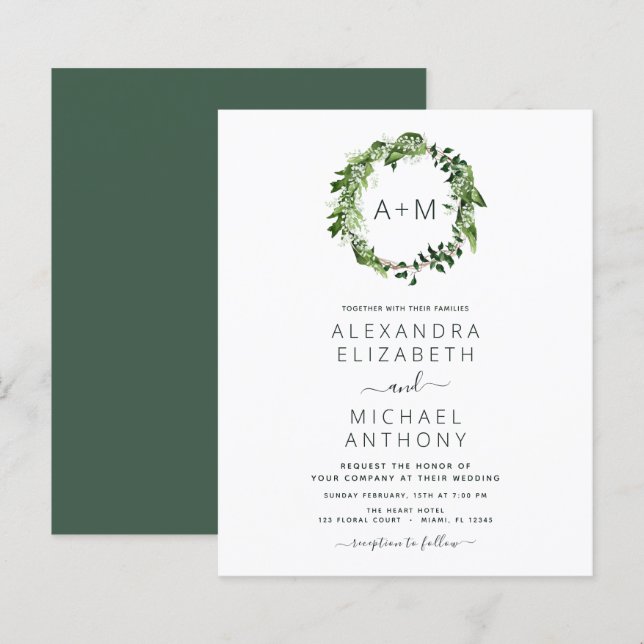 Casamento Emerald Green Greenery (Frente/Verso)