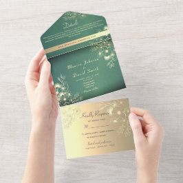 Casamento Esmeralda Floral Dourado