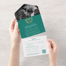 Casamento esmeralda verde branco ouro coração mono