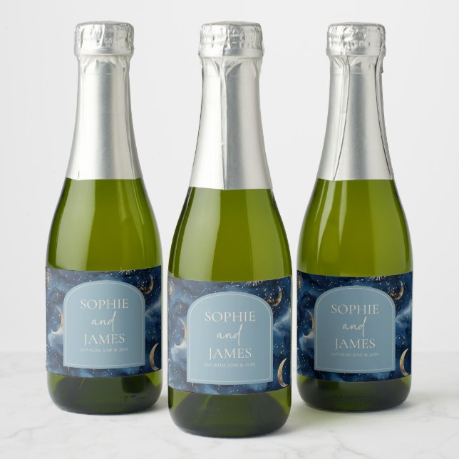 Casamento Estrela Celestial Elegante Dourado Azul (Garrafas)