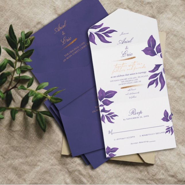 Casamento Eucalipto Dourado e Roxo Elegante (Criador carregado)