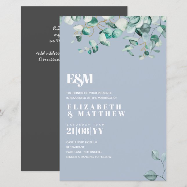 Casamento EUCALYPTUS Azul Dusty (Frente/Verso)