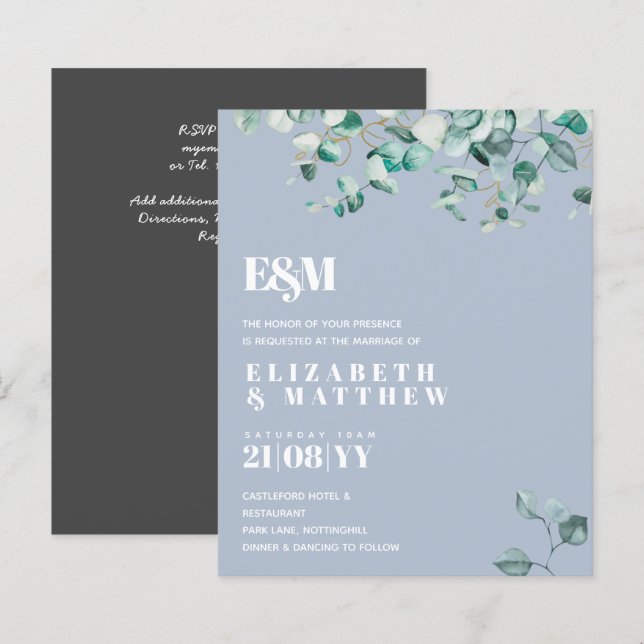 Casamento EUCALYPTUS Azul Dusty (Frente/Verso)