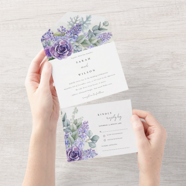 Casamento Eucalyptus Botânico Suculente Lilac (Aba destacável)