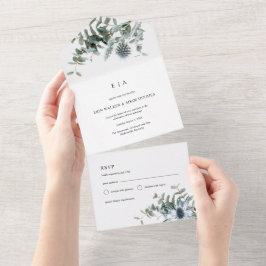 Casamento Eucalyptus com Thistle Azul de Aquarela