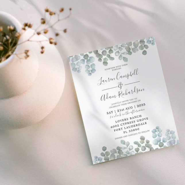 Casamento Eucalyptus Dusty Blue Watercolor (Criador carregado)