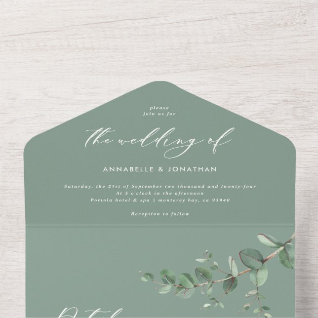 Casamento Eucalyptus orçamento sábio convite verde (Superior Interna)