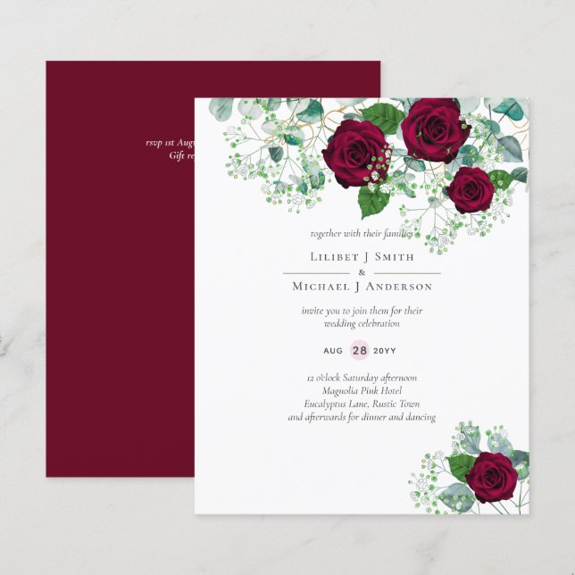 Casamento Eucalyptus, Rosa da Borgonha (Frente/Verso)