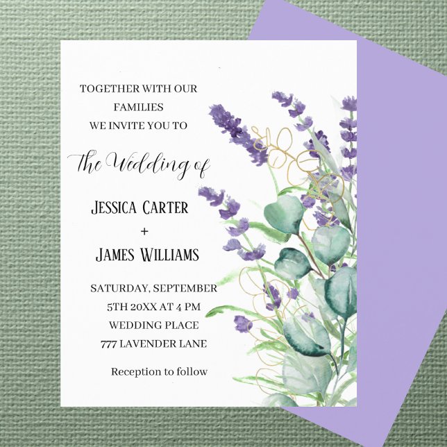 Casamento Eucalyptus Rustic de lavanda Watercolor (Criador carregado)
