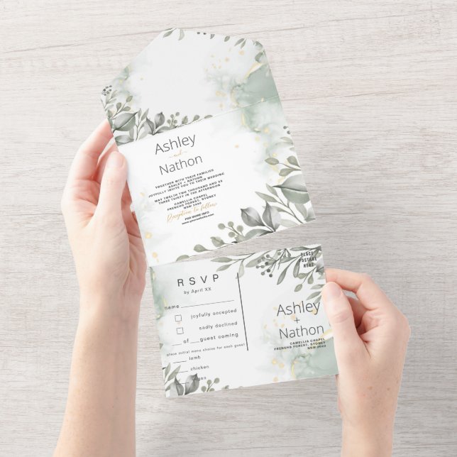 Casamento Eucalyptus verde e dourado (Aba destacável)