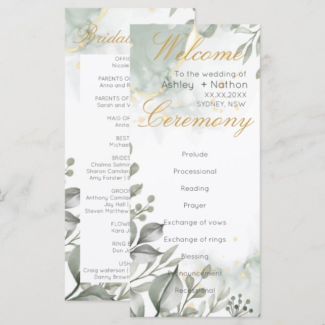 Casamento Eucalyptus verde e dourado (Frente/Verso)